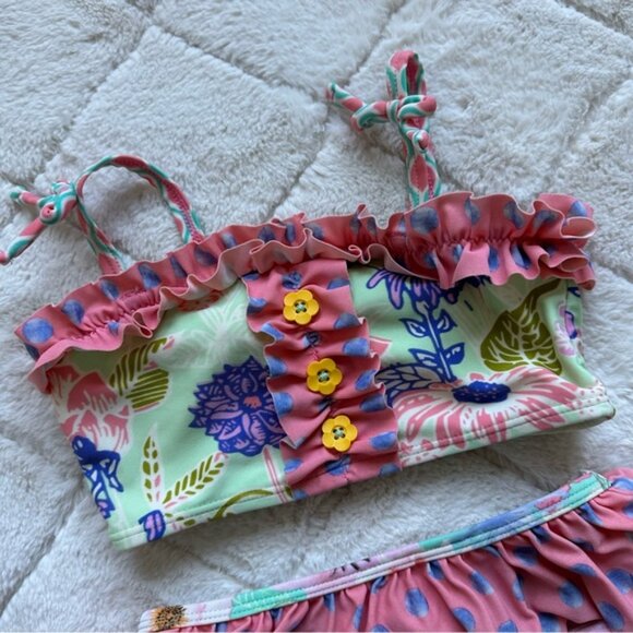 Matilda Jane | Aqua & Pink Floral Cannonball & Seashells Bikini Set | Size 4 - Picture 5 of 12